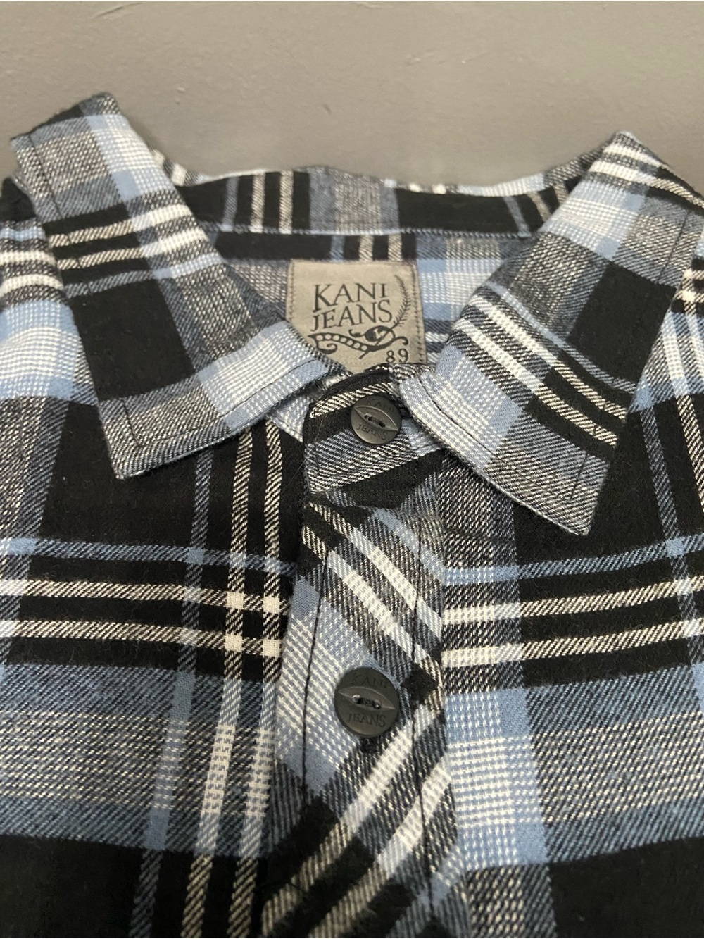 KARL KANI Mens Flannel Plaid Button Up Shirt Blue Black White 4X Outdoors - Picture 11 of 17